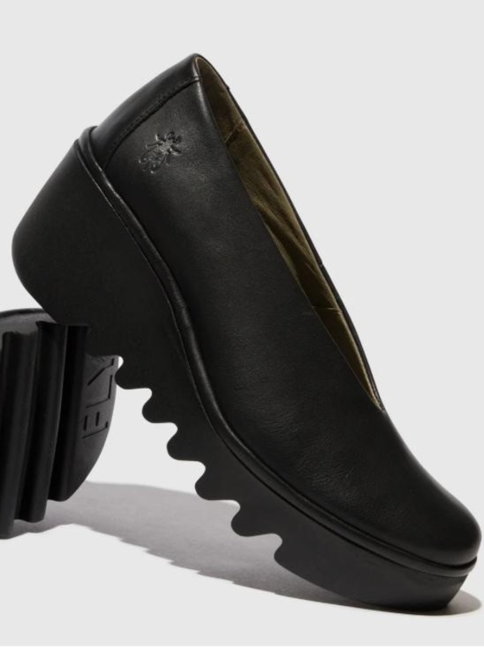 Fly London Black Leather Platform Slip-On